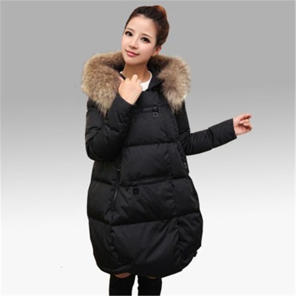 

plus size 5xl winter new korean version of the loose big fur collar long hooded padded down cotton padded women's cotton jacket, Black