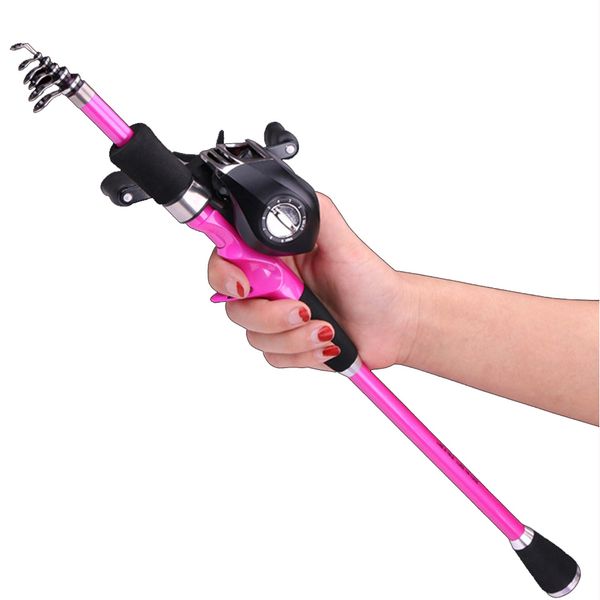

2019 new design pink 1.8-2.4m baitcasting fishing rod ultralight carbon portable travel stick lure rod boat rock pole