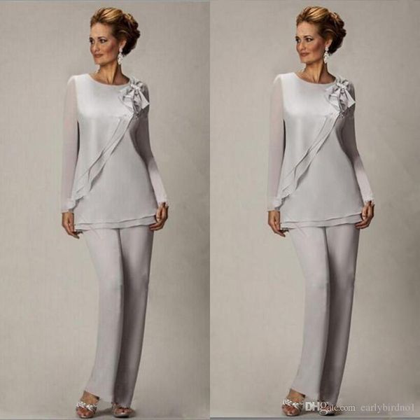 

2019 elegant plus size silver mother's pants suit for mother of the bride groom beaded chiffon wedding party evening gowns prom dress, Black;red