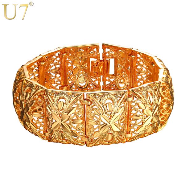 

u7 vintage big bracelets male/female silver/gold color flower wedding jewelry wholesale 2017 new chunky big bangles h1003, Golden;silver