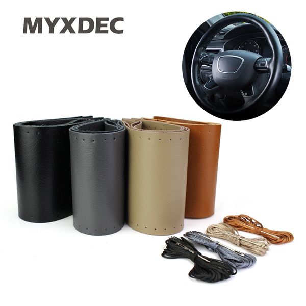 

steering wheel cover genuine cowhide leather diy hand sewing diameter 37-39cm black grey beige brown wholsale gifts