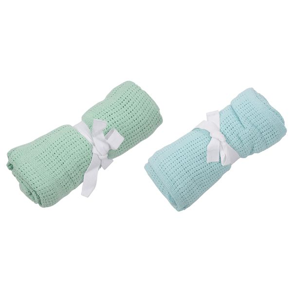 

2x 100% cotton baby infant cellular soft blanket pram cot bed mosses basket crib color:fruit green & light green