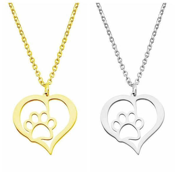 Collana da donna in acciaio inossidabile Dog Paw Love Heart Design Hollow Choker Collane con ciondolo Argento color oro Gioielli di fidanzamento di moda Regali