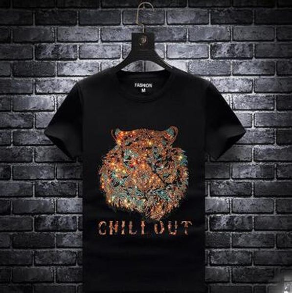 

20ss new arrival summer fashion mens designer t shirt drilling tiger head casual fit t-shirt short sleeve crew neck cotton blend size s-7xl, White;black
