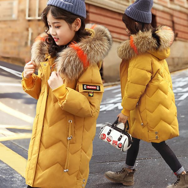 

winter jacket for girls fur hooded russian winter coat 2019 new children duck down jacket feather outerwear long teen clothes, Blue;gray