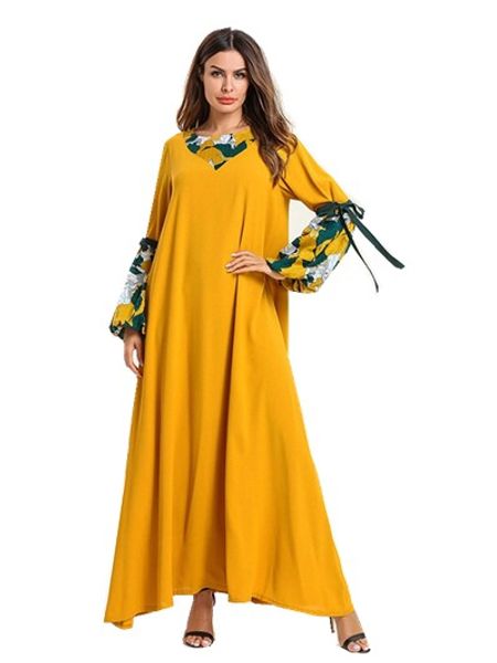 

ramadan large size muslim women's dresses printed fashion straps long sleeve thin section muslim skirt faldas mujer musulmane 197544, Red