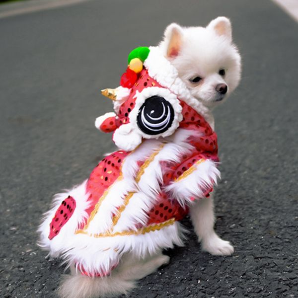 

chinese style new year dog costumes dragon dance makeover funny clothes red pet dog winter warm clothes lucky cosplay costume