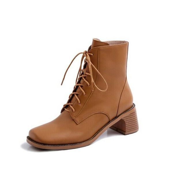 

2019 autumn new europe and america high-martin boots female lace-up casual generous wild high-end square short boots, Black