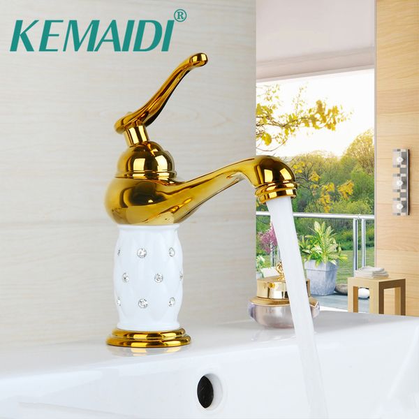 

kemaidi ru bathroom wash basin faucet deck mount vessel vanity tap sink mixer soild brass gold diamond crystal body tap