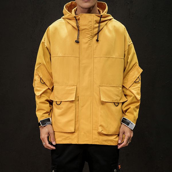 

new brand yellow coat oversize m-5xl men fashion loose casual streetwear solid clothing harajuku soft men hooded pockets jackets, Black;brown