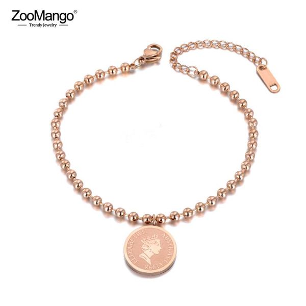 

zoomango stainless steel queen elizabeth's picture charm bracelets for women girls rose gold chain link bracelet jewelry zb19109, Golden;silver