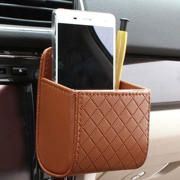 

auto vent outlet trash box pu leather car mobile phone holder storage bag organizer automobile hanging box car styling 3 colors