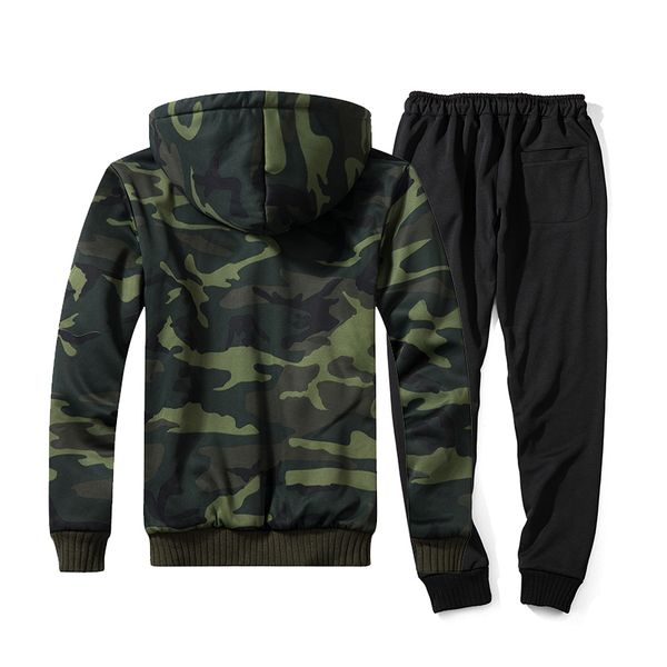 

fleece 2 pieces set 2019 autumn winter men sports suit sets oversize camouflage hoody jackets+jogger sportwear hooded tracksuit, Gray