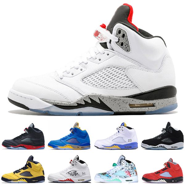 

michigan fab 5 inspire satin bred fresh 5 wings 5s psg black men basketball shoes paris laney og white grape mens sports sneakers, White;red