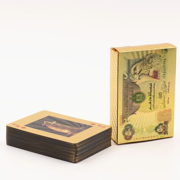 

24k dubai playing cards landscape currency dirham poker game deck gold foil poker set plastic running wear athletic & outdoor apparel magic, Black;blue