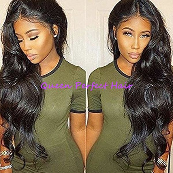 

180% тяжелая плотность объемная волна черные парики предварительно сорвал волосы ребенка вокруг бразильских полные парики фронта шнурка синт, Black