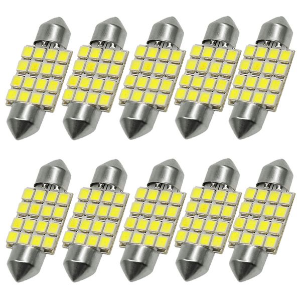 

10x festoon 31mm 36mm 39mm c5w 42mm led dome light bulbs 16 smd 3528 car led interior lights auto map reading lamps white 12v