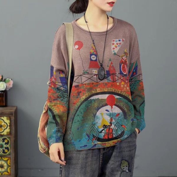 

plus size vintage knitwear ladies autumn pullovers womens punk knitted cotton sweaters oversized printed jumper cartoon sa207s30, White;black