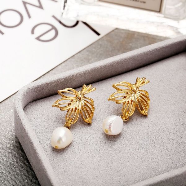 

2019 women trendy freshwater baroque pearl earrings matte gold irregular geometric dangle earrings sale, Silver