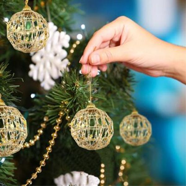 

6pcs glitter christmas tree hollow out gold balls xmas tree decoration baubles party wedding ornament pretty home decor