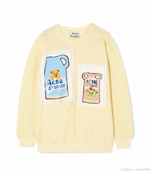 

acne studios ac 19fw акне медведь печатных толстовки кофты мода мужчины женщины пара свитшоты высокого качества мультфильм молоко переменног, Black