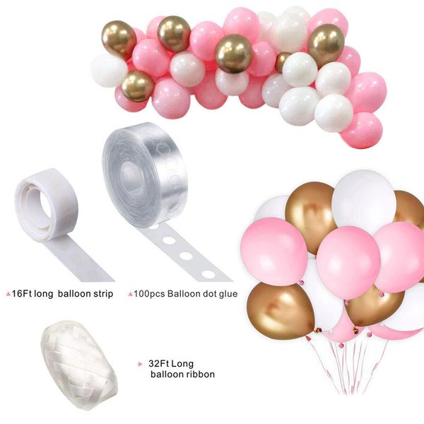 

long 112pcs pink white gold balloons pack for girl birthday baby shower party