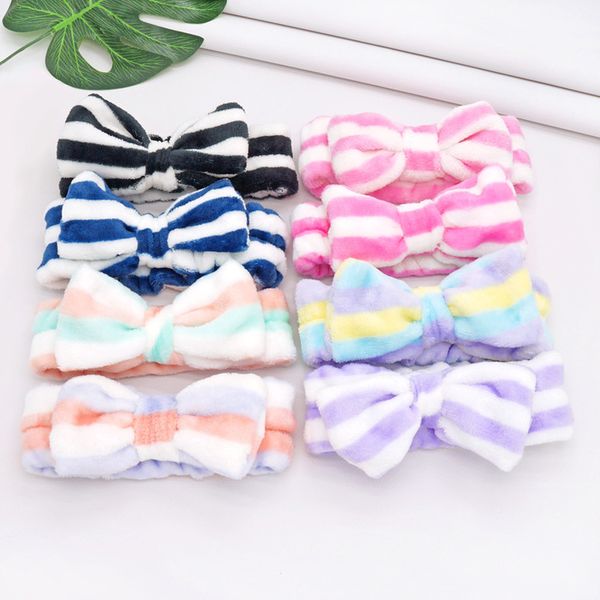 

velvet girls headbands wrap head band bath spa makeup bow dot striped fleece cute headwear lovely womem ladies girl headwear