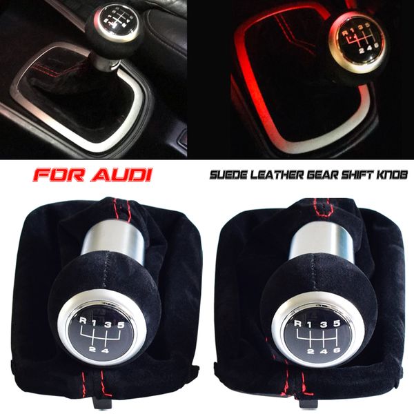 

new suede leather styling 5/6 speed mt gear shift knob lever handball with black/red gaiter boot for a3 s3 2001 2002 2003