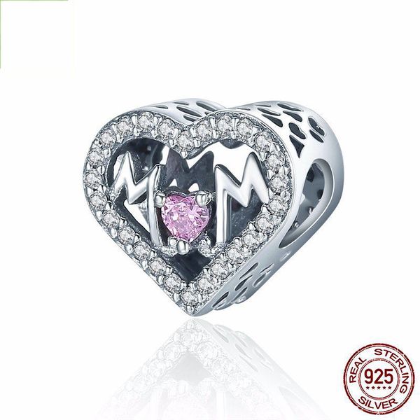 

925 sterling silver beads hollow mom heart charms for bracelet & bangle diy jewelry making, Bronze;silver