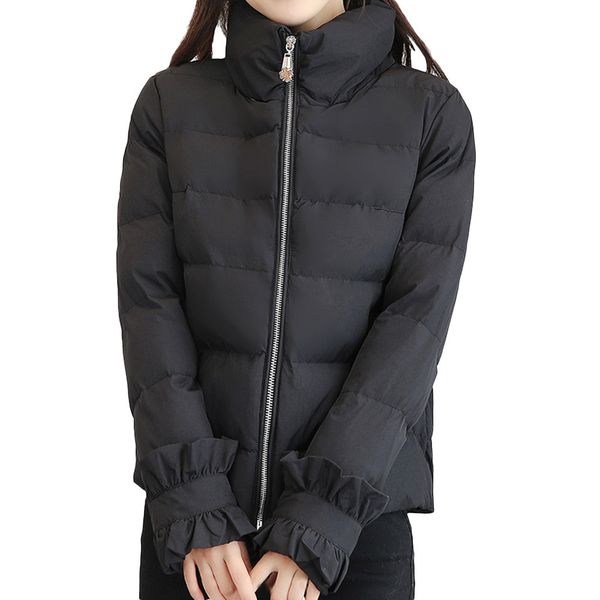 

klv 1 pc autumn coat women outerwear fur bread service casual coat long cotton-padded jackets solid pocket coats regular z1010, Black