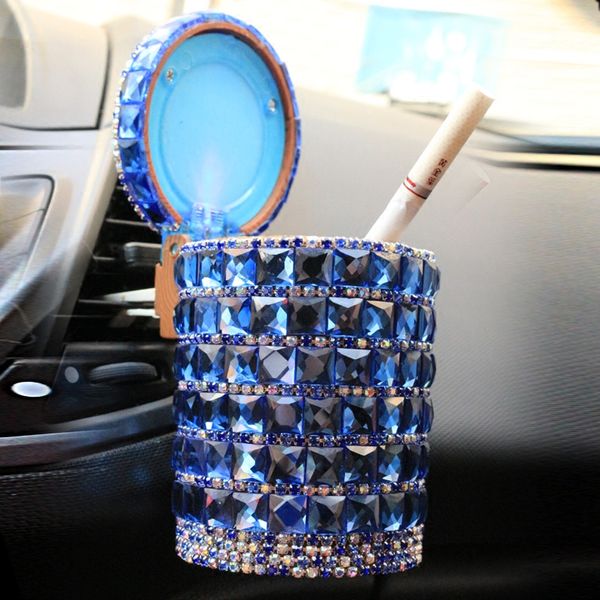 

car outlet air ashtray with light crystal rhinestones diamond led car ash tray storage cup holder auto interior accessories