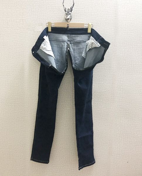 

2021 new women's fashion cotton zipper crotchless denim play jeans, Blue