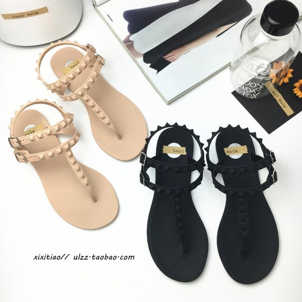 

summer beach women flat sandals b, Black