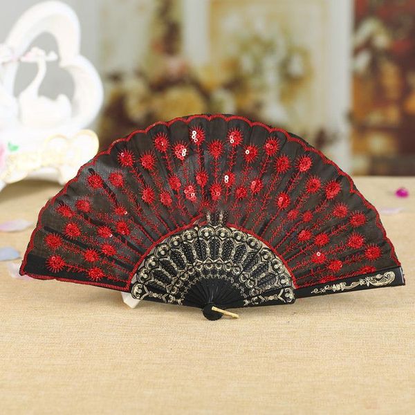 Pailletten Tanzen Fan Pfau Falten Hand Fans Frauen Bühne Leistung Prop Gestickte Pailletten HandHeld Party Decor Fan KKA7025