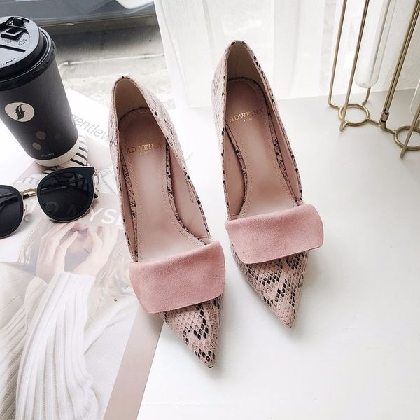 

new female high-heeled shoes fashion casual pointed mature mature classic stiletto snakeskin women's shoes b22-62, Black