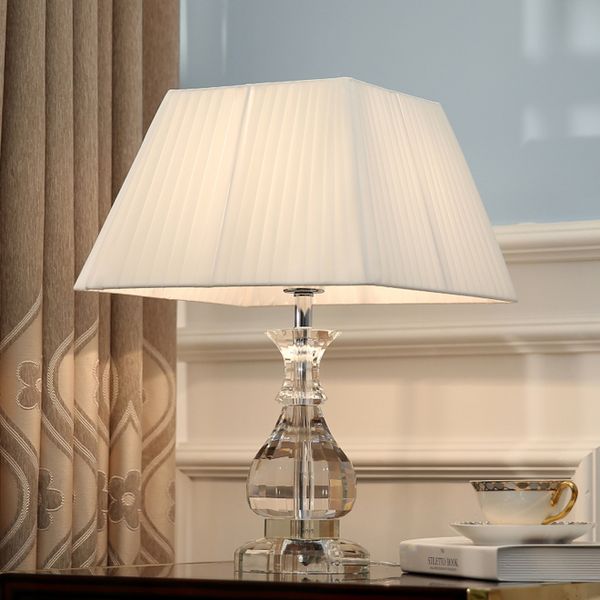 

европейский кристалл настольные лампы абажур ткани стол свет роскошный отель кабинет стол освещение спальни комнату прикроватная современной