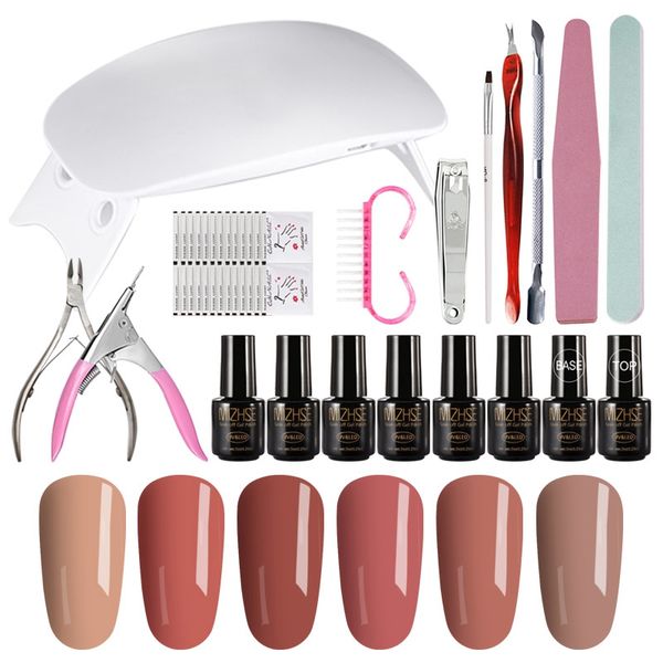 

mizhse manicure tools kit 19pcs/lot pro nail art tools set 6w nature led lamp uv nail dryer kits 6 colors gel diy design