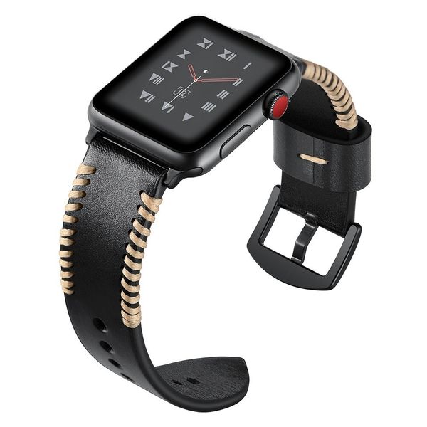

handmade unique style leather strap 4 40mm 44mm series 4 1/2/3 38mm /42mm black brown buckle watchband