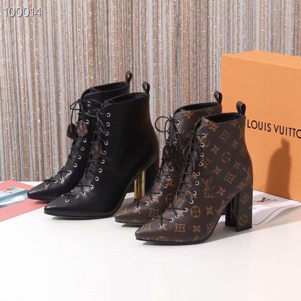 

new fashion luxury ladies thick high-heeled short boots casual fashion wild ladies buckle short boots zipper high-heeled martin boots 35-42, Black