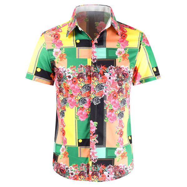 

summer fashion men shirt slim fit short sleeve colored flower flower shirt print floral men casual clothin, White;black