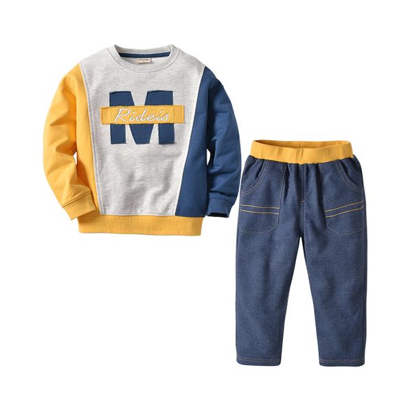 

retail kids designer tracksuits girls boys letter patchwork 2pcs suit set(pullover+pant)baby boy outfits sport tracksuit boutique clothes, White