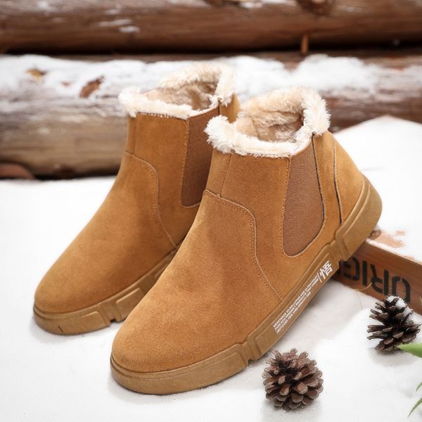 

mens winter snow boots warm ankle boots platform rubber men's plus velvet thickening shoes slip-on martin boots, Black