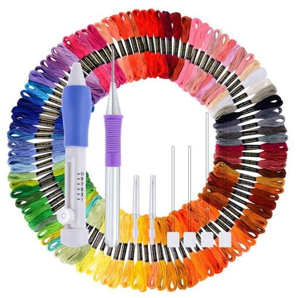 

100 skeins embroidery floss cross stitch thread with magic embroidery pen punch needle kit for friendship bracelet string, Black