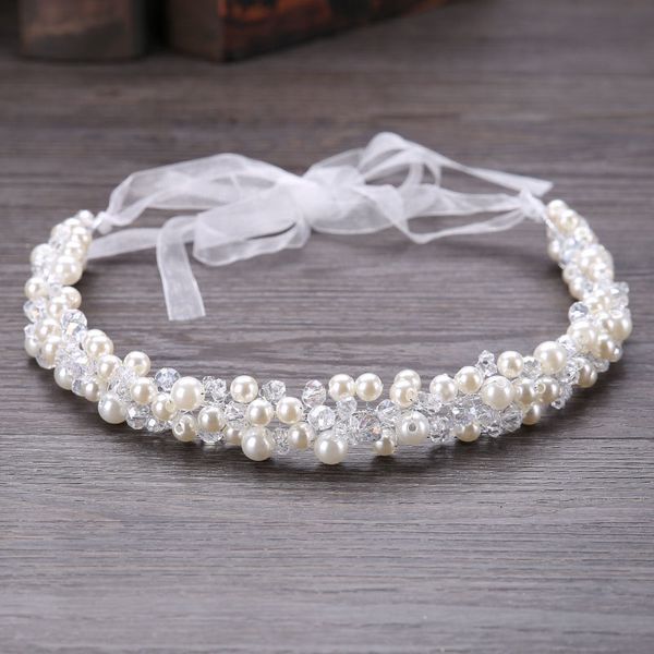 

handmade pearls crystal bridal headband tiara crown wedding hair accessories elegant charming headpiece women hair jewelry sl, Golden;white