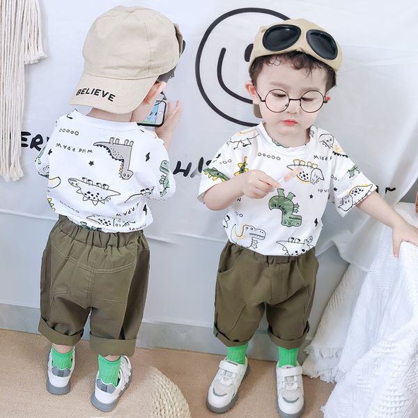 

summer boys' short-sleeved suit 2020 new summer clothes for babies, two piece fashion, White