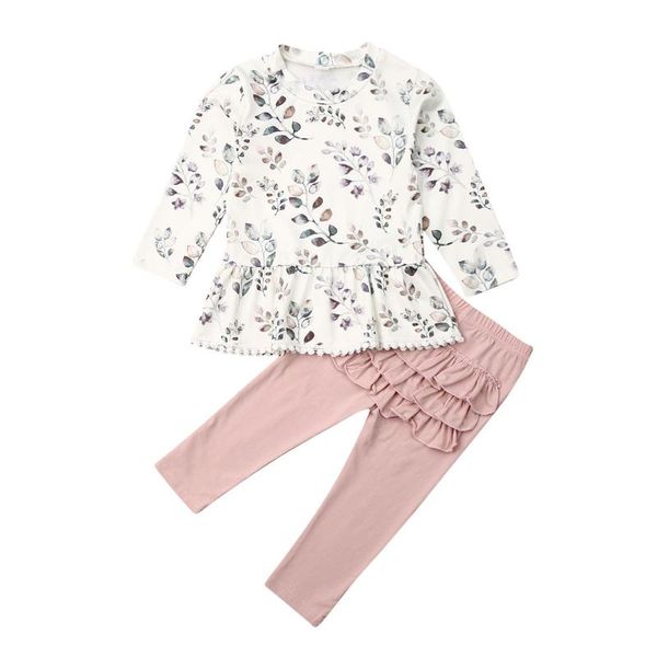 

sweet newborn baby girl long-sleeved floral pants winter outfits clothes set, White