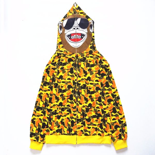 

casual japanese harajuku camouflage orangutan cartoon anime funny hip hop streetwear hooded hoodies sweatshirts male clothing, Black