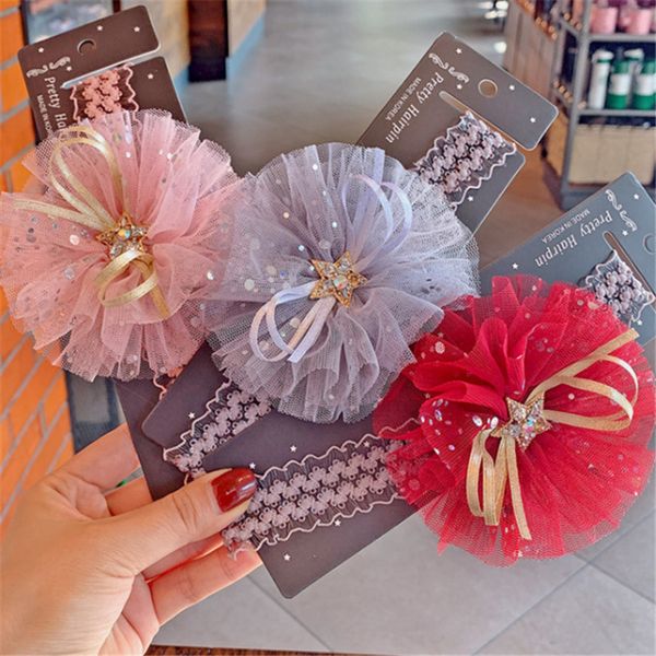 

hair accessories 5pcs/lot tiara mesh soft floral hairband born girls headwear princess headband kids headbands crystal stars, Slivery;white