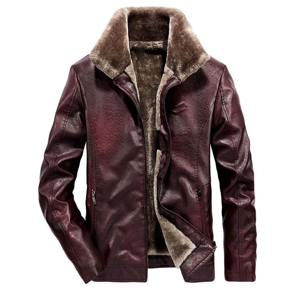 

winter leather jacket men faux leather jacket coat fleece thick warm fur mens chaqueta cuero hombre size m-4xl, Black