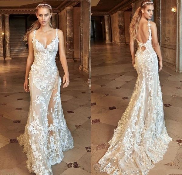 

2019 Simple Ivory Berta Sweetheart Lace Appliqued Mermaid Wedding Dress Full Lace Tulle Summer Beach Wedding Bridal Gowns Illusion Backless